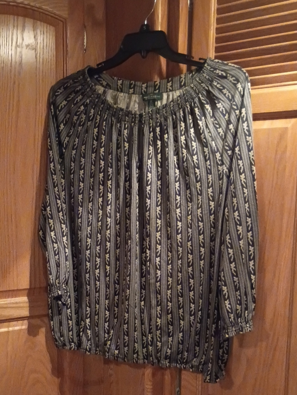 Ralph Lauren Black and Cream Striped Peasant Blouse Size 2X